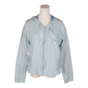 Columbia Striped Zip Hoodie Jacket Blue White Terry Lined Size L Beach Casual